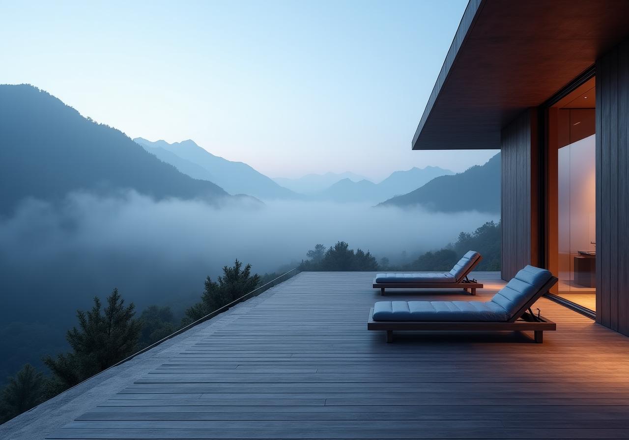 Paesaggio nebbioso di lusso sulle Alpi